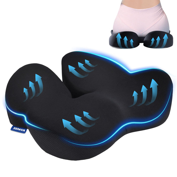 Juuwan Memory Foam Seat Cushion for Office Chair Pressure Relief Sciatica & Tailbone Pain Relief Memory Foam Coccyx Cushion for Long Sitting, for Home Chair, Gaming and Car Seat Cushion