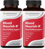 LifeSeasons Blood Nourish-R - Iron Supplement - Non Constipating - Supports Anemia, Fatigue, Paleness & Dizziness - Blood Building - Iron, Alfalfa, Raspberry & Vitamin B-12-60 Capsules (Pack of 2)