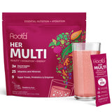 Root'd Multivitamin Powder with 3X Electrolytes for Women - 25 Vitamins & Minerals, 3X Electrolytes, 9 Organic Superfoods, Probiotics & Enzymes, Sugar-Free Multivitamin & Hydration | 24 Packets