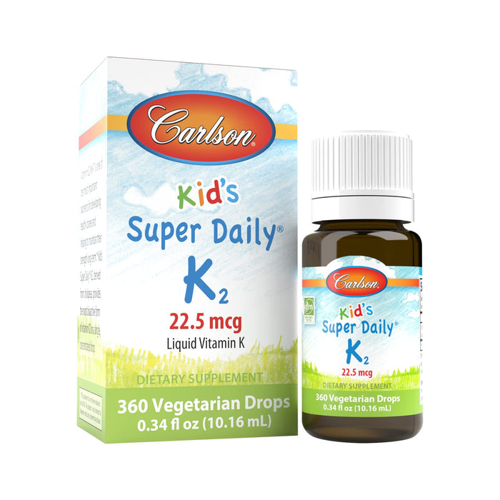 Carlson - Kid's Super Daily K2, 22.5 mcg Liquid Vitamin K, Bone Health, K2 Vitamin, Vitamin K Supplement, Vitamin K-2 MK7, Unflavored, 360 Drops (10.16 mL)