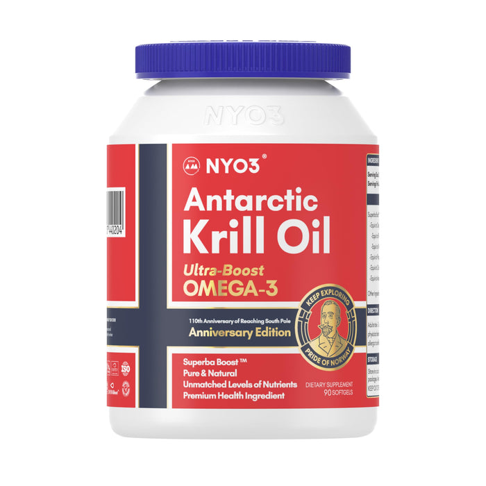 NYO3 Antarctic Krill Oil 1000mg Omega 3 Supplement 90 Softgels EPA & DHA, 100% Pure Krill Oil with Astaxanthin and High Phospholipids Laboratory Tested