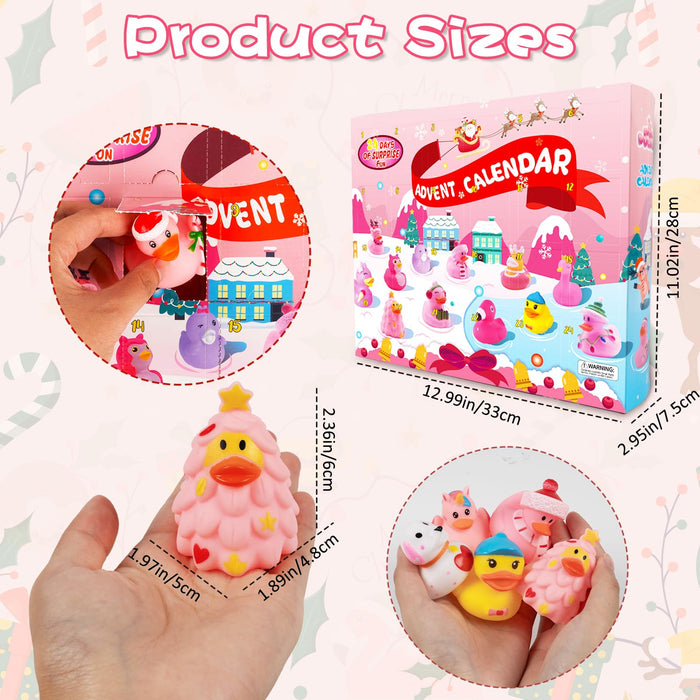 Pink Advent Calendar Christmas Ducks 2024 Kids - 24pcs Rubber Duck Advent Calendar 24 Days Christmas Countdown Toys Fun Duckies Bath Toys for Birthday Baby Shower Xmas Gifts Party Favors Kids Toddlers