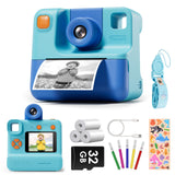 LETSHAHA Kids Camera Instant Print, Christmas Birthday Gifts for Toddle Girls Boys Age 3-12, 24MP & 1080P Selfie Digital Camera with 3 Roll No-Ink Print Paper 32G SD Card - Blue