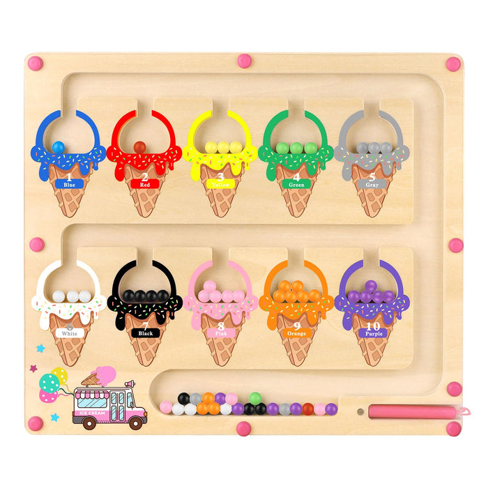 wakeInsa Magnetic Color and Number Maze,Montessori Toy for 2-5 Years Old Girls,Wooden Magnet Balls Puzzles,Toddler Busy Board Game,Preschool Learning Activities,Christmas & Birthday Gift for Kids
