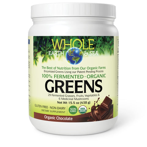 Whole Earth & Sea from Natural Factors, Organic Fermented Greens, Vegan Whole Food Supplement, Chocolate, 15.5 Oz
