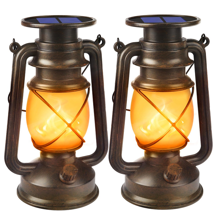 Solar Lanterns Outdoor Waterproof, 2 Pack Bronze Flickering Flame Lights