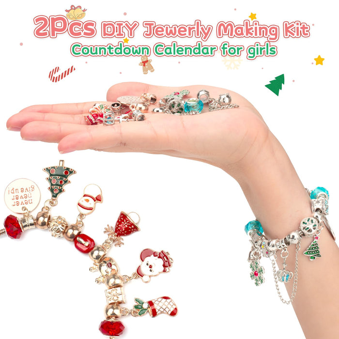 Advent Calendar 2024 Girls Bracelet-Christmas Countdown Calendar Charms,24 Days DIY Christmas Charm Bracelet Gifts for Kids