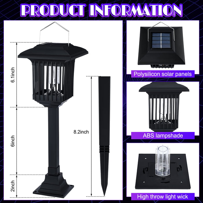 Solar Bug Zapper Outdoor UV Mosquito Killer Black Fly Repellent Light Waterproof Pest Control Insect Fly Trap LED Insecticidal Lamp Hang or Stake in The Ground for Indoor Home Garden(12 Pack)