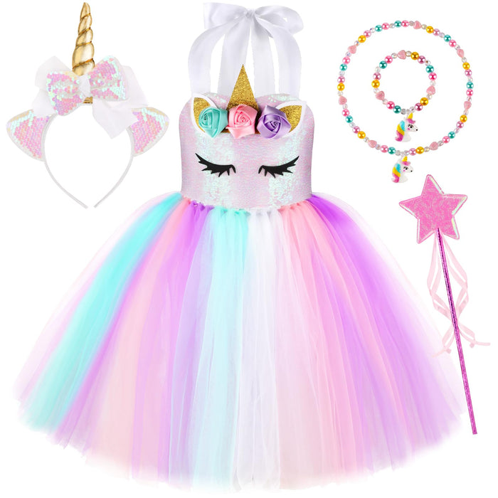 GIFTINBOX Girls Unicorn Princess Dress Unicorn Costume for Girls 3-8Y Halloween Costumes For Girls Toddlers Birthday Party 6Y