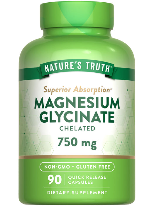 Magnesium Glycinate | 750mg | 90 Quick Release Capsules | High Absorption Chelated Formula | Non-GMO & Gluten Free Supplement | by Nature's Truth