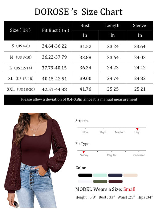 DOROSE Womens Mesh Long Sleeve Tops Dressy Casual T Shirts Blouses Going Out Christmas Burgundy M