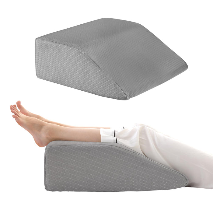 Bedluxe Leg Elevation Pillows, Leg Pillows for Sleeping, Cooling Gel Memory Foam Top, Wedge Pillow for Legs, Leg Wedges for Circulation, Swelling, After Surgery - Removable Cover (8 Inch, Grey)