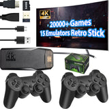 Wireless Retro Game Console Stick Built-in 20000+ Classic Games, 4K HDMI Output Nostalgia Plug & Play Retro Video Gaming Stick with 15 Emulators and Dual 2.4G Wireless Controller（64GB Memory Card）