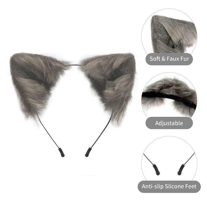 SMILETERNITY Handmade Fox Wolf Cat Ears Headwear Costume Accessories for Halloween Christmas Cosplay Party (Gray)