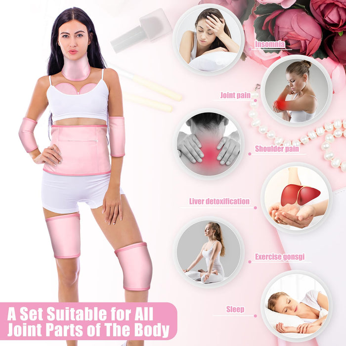 Dansib 11 Pcs Castor Oil Pack Wrap Set, Flannel Reusable Castor Oil Pack Kit for Waist Neck Breasts Elbow with Adjustable Strap and Laundry Bag Machine Washable, Castor Oil Not Included (Pink)