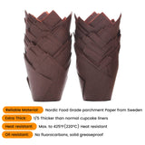 Bake Choice Nordic Paper 200pcs Brown Tulip Cupcake Liners for Baking Cups, Standard Size, EU Parchment paper Tulip Muffin Liners, Cupcake Wrapper, Christmas