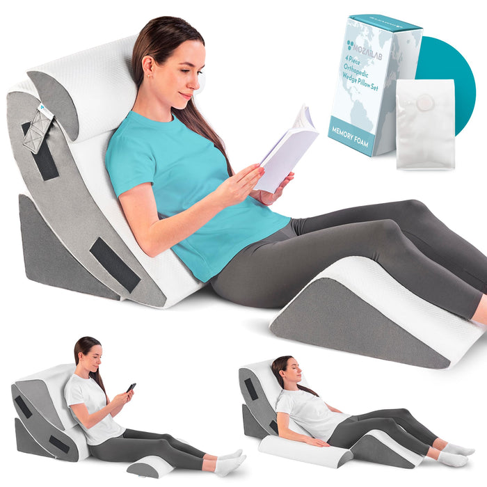 MOZAILAB Orthopedic Bed Wedge Pillow Set 4PCS – Memory Foam Wedge Pillow for After Surgery, Shoulder Surgery, Sleeping, Back, Leg, Arm Support – Post Surgery, Acid Reflux, GERD, Snoring Relief