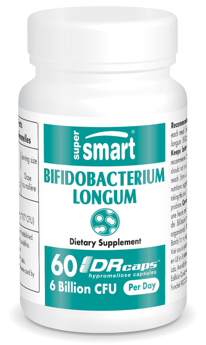 SuperSmart - Bifidobacterium Longum (BB536) 6 Billion CFU per Day - Probiotics & Prebiotics Supplement | Non-GMO & Gluten Free - 60 DR Capsules