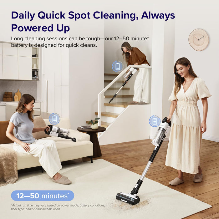 LEVOIT Cordless Vacuum Cleaner, Stick Vac with Tangle-Resistant Design, Up to 50 Minutes, Powerful Suction, Rechargeable, Lightweight, and Versatile for Carpet, Hard Floor, Pet Hair, Black & White