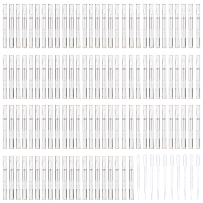 Olutacot 110 Pcs 3 ml Empty Cuticle Oil Pen Transparent Twist Pen Empty Nail Oil Pen with Brush Tip Cosmetic Container Applicator for Homemade Nail Oil, Lip Gloss, Eyelash Growth Liquid