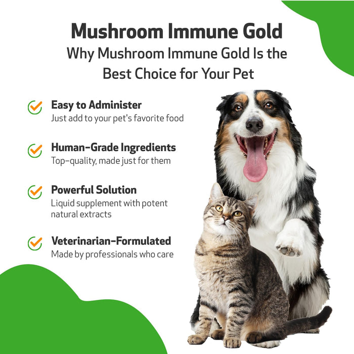 Pet Wellbeing - Mushroom Immune Gold - Natural Alternative Immune Support for Dogs and Cats - 8oz (237ml).