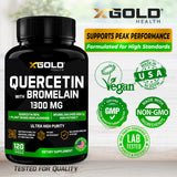 Quercetin + Bromelain 1,300mg – Quercetin: 95% - Highly Purified and Highly Bioavailable Plus Bromelain 2,400 GDU/g - Made in USA | 120 Caps