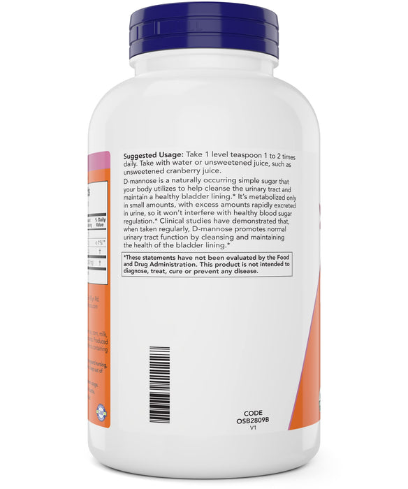 NOW Foods Pure, Organic D-Mannose 10 oz Powder - Bladder Cleanse and Urinary Tract Health Supplement - Non-GMO - Vegan Friendly - 2000mg / 2 Grams per Serving