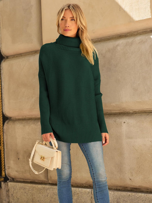 LILLUSORY Women's Green Christmas Turtleneck Oversized Tunic Sweaters 2024 Trendy Casual Long Batwing Pullover Sweater Tops