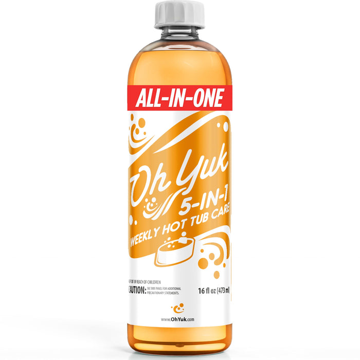 Oh Yuk 5-in-1 Weekly Hot Tub Care – All-in-One Spa Cleaner, Clarifier, Conditioner – Helps Control pH Balance & Combats Buildup – Hot Tub Chemicals for All Types Including Inflatable & Portable –16oz