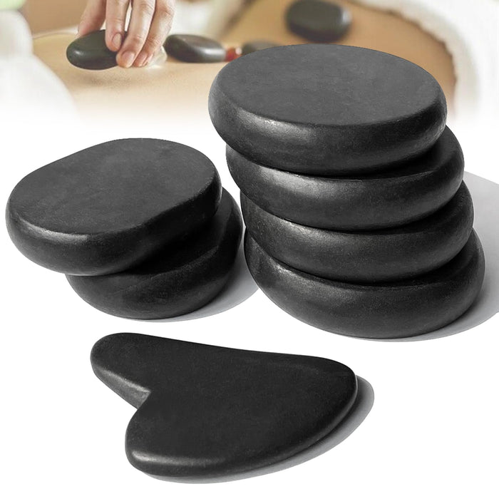 HDYAR Hot Stones for Massage-6 Large Essential Basalt Massage Stones Set (3.15in) with 1 Gua Sha Facial Tools, Massage Tools for Professional or Home SPA, Relaxing, Healing, Pain Relief