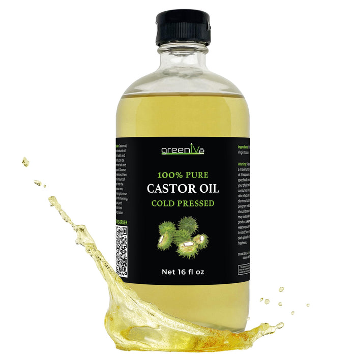 GreenIVe - 100% Pure Castor Oil GLASS - Cold Pressed - Hexane Free - Exclusively on Amazon (16 Ounce)