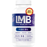 Wild Caught Omega 3 Fish Oil 3000mg - Triple Strength Burpless DHA 900mg + EPA 1200mg Non-GMO - Enteric Coated with No Aftertaste - LMB (90 Soft Gels)