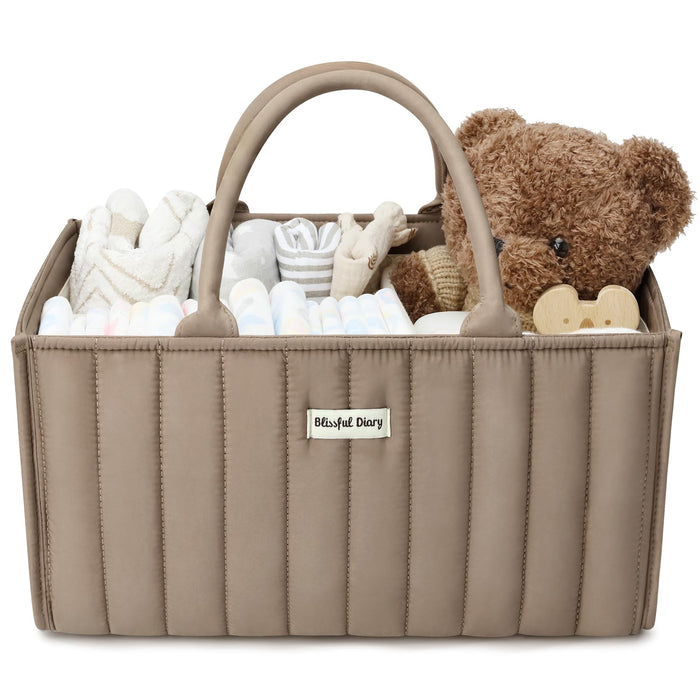 Blissful Diary Baby Diaper Caddy Organizer, Stylish Storage Basket for Newborn Essentials and Diaper Station, Gift for Baby Shower and Registry Must-Have, Mocha Brown
