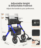 VOCIC Transport-Wheelchair-Lightweight-Foldable, Walker Wheelchair Combo, Rollator Walkers for Seniors with Seat, 2 in 1 Rolling Walker, 300lb Adults 4 Wheel Transport Chair w/Brakes & Pouch-2024 New