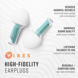 Vibes High Fidelity Ear Plugs - Invisible Earplugs for Music Concerts, Musicians, Motorcycles, Airplanes, Raves, and Work - Noise Reduction and Hearing Protection - Fits All Ears - Teal