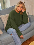 LILLUSORY Women's Green Christmas Oversized Sweaters 2024 Trendy Casual Outfits Knit Chunky Warm Knitted Clothes Army Green