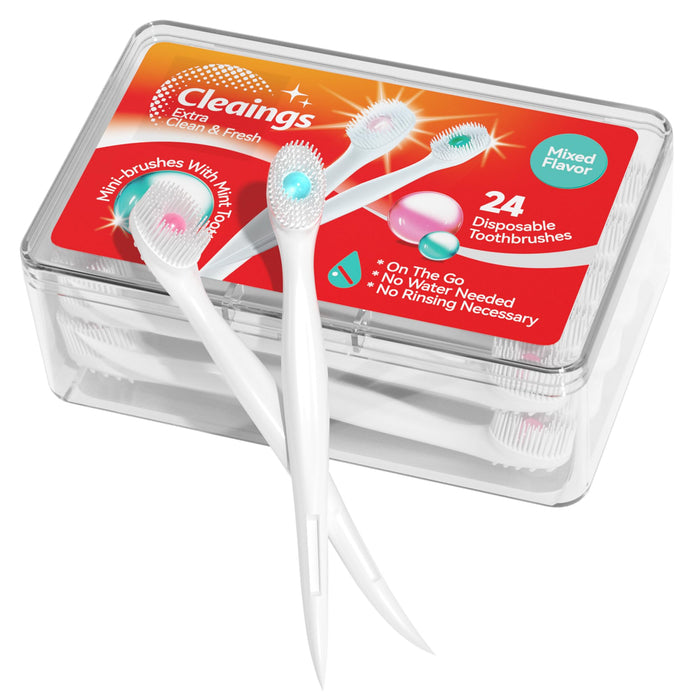cleaings® Mini Brushes-Disposable Toothbrushes with Toothpaste and Pick for Work or Travel, 24 Count (Mixed Flavor（Pack of 1）)
