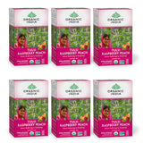 Organic India Tulsi Raspberry Peach Herbal Tea - Holy Basil, Stress Relieving & Purifying, Immune Support, Vegan, Kosher, USDA Certified Organic, Non-GMO, Caffeine-Free - 18 Infusion Bags, 6 Pack