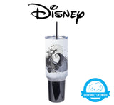 Silver Buffalo Disney Nightmare Before Christmas by Tim Burton Jack Skellington Hill and Moon Stainless Steel Tumbler with Handle and Straw, Fits in Standard Cup Holder, 40 Ounces