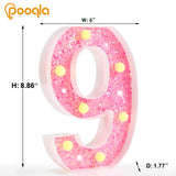 Pooqla Marquee Numbers Lights, light up Numbers Battery Powered, Glitter Lighted Numbers for Birthday Party, Shiny LED Numbers for Christmas Wedding Home Bar Decoration, Pink Number 9