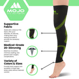 Mojo - Compression Socks Footless for Women and Men 20-30mmHg - Thigh High Compression Leg Sleeve for Circulation during Nursing, Post Surgery Recovery - Black/Green, X-Large - A609