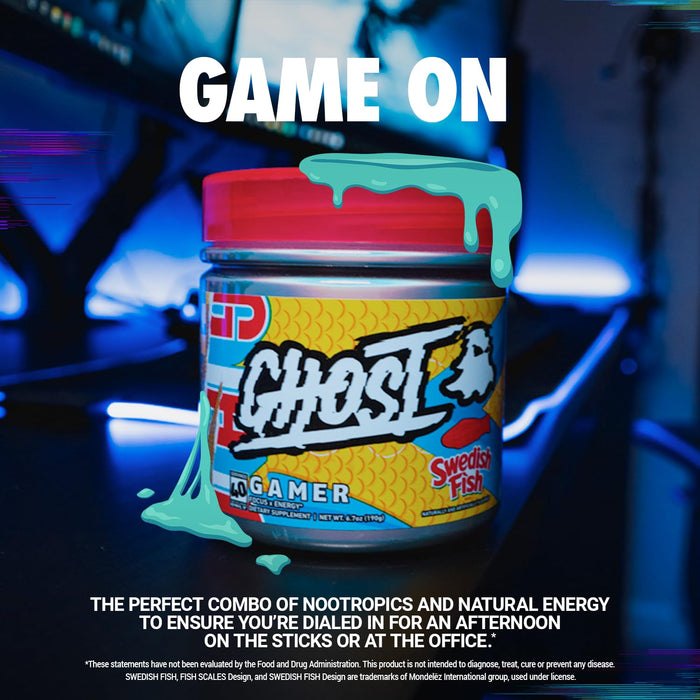 GHOST Gamer: Energy and Focus Support Formula - 40 Servings, Swedish Fish - Nootropics & Natural Caffeine for Attention, Accuracy & Reaction Time - Vegan, Gluten-Free