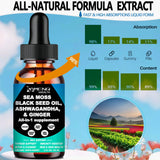 AMENQ hHEALTH Sea Moss Black Seed Oil Ashwagandha Ginger, Multi-Mineral Sea Moss 3000mg Liquid Drops Extract, 4X Stronger Than Pills & Capsules, Vegan Superfood for Immunity, Joint & Thyroid Health