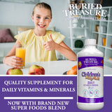 Buried Treasure Children's Daily Multi Liquid Multivitamin & Minerals Nutritional Dietary Vegan Supplement for Kids No Artificial Ingredients Non-GMO Natural Fruit Flavors, 16 oz w/Dose Cup