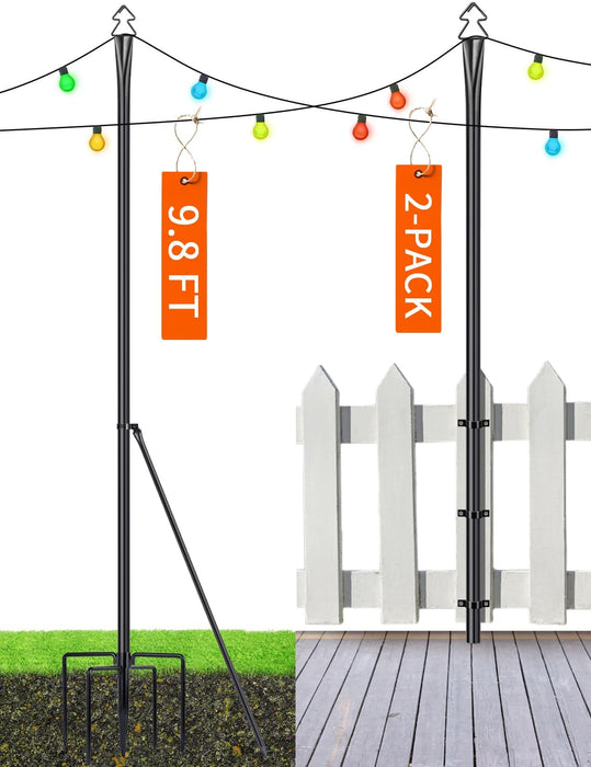 XDW-GIFTS String Light Pole - Steel Poles for Outdoor String Lights Hanging, Garden, Backyard, Patio Lighting Stand for Parties, Christmas, Wedding, 2 Pack