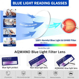 AQWANO Durable Flexible TR90 Reading Glasses - Lightweight Readers Computer Blue Light Blocking Anti Glare Filter UV Protect for Women Men, 2.0