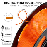 IEMAI Clear PETG Filament 1.75mm, High-Speed 3D Printer Filament at 50-600mm/s, Orange Transparent Filament, 1kg/2.2lbs Spool, Perfect for Halloween and Christmas Decorations