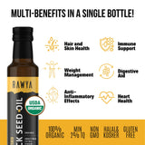 Black Seed Oil, Organic, Unfiltered, 8.4 Fl Oz, RAWYA, Cold Pressed, Glass Bottle, Nigella Sativa Oil, Non-GMO, Black Cumin Seed Oil, also known as Kalonji Oil, Nigella Oil