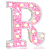 Pooqla LED Marquee Letter Lights, Light Up Pink Letters Glitter Alphabet Letter Sign Battery Powered for Night Light Birthday Party Wedding Girls Gifts Home Bar Christmas Decoration, Pink Letter R