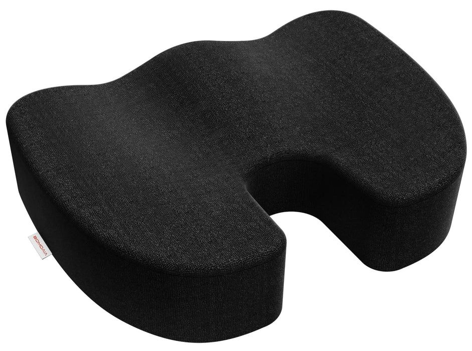 Bomdaia Seat Cushion Pillow for Office Chair, Car Seat Cushion Pad for Desk Chair, Non-Slip Memory Foam Coccyx Seat Cushion for Back, Sciatica & Tailbone Pain Relief (Black)